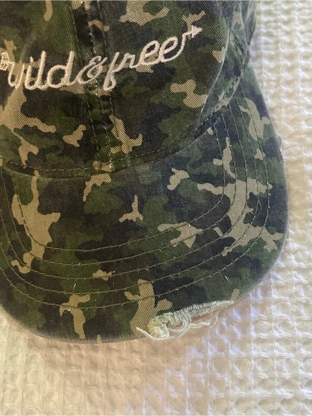 Camo embroidered wild free distressed hat cap
